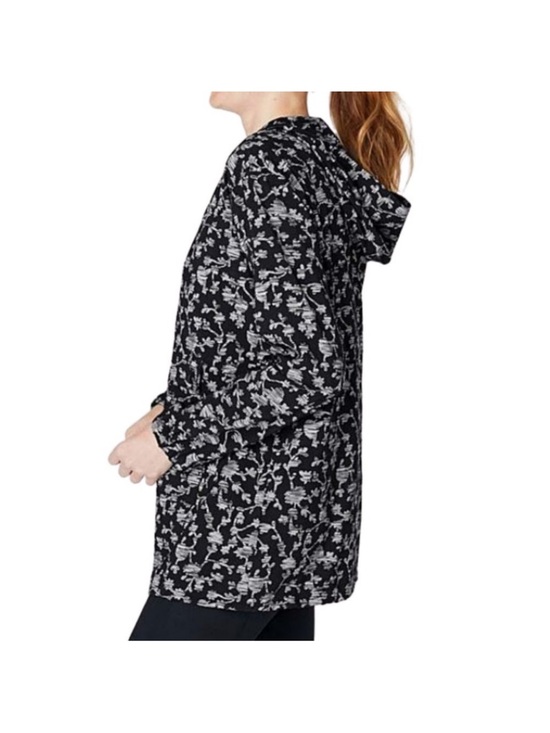 J. Jill Fit On-The-Go Zip Front Hooded Jacket size M Wind Breaker Black Floral - Picture 11 of 12